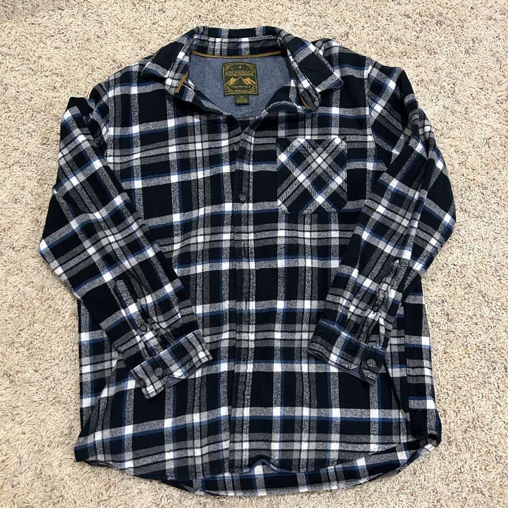 Anchorage Expedition Flannel Mens Large Black Plaid Shirt Outdoorsman Lumberjack